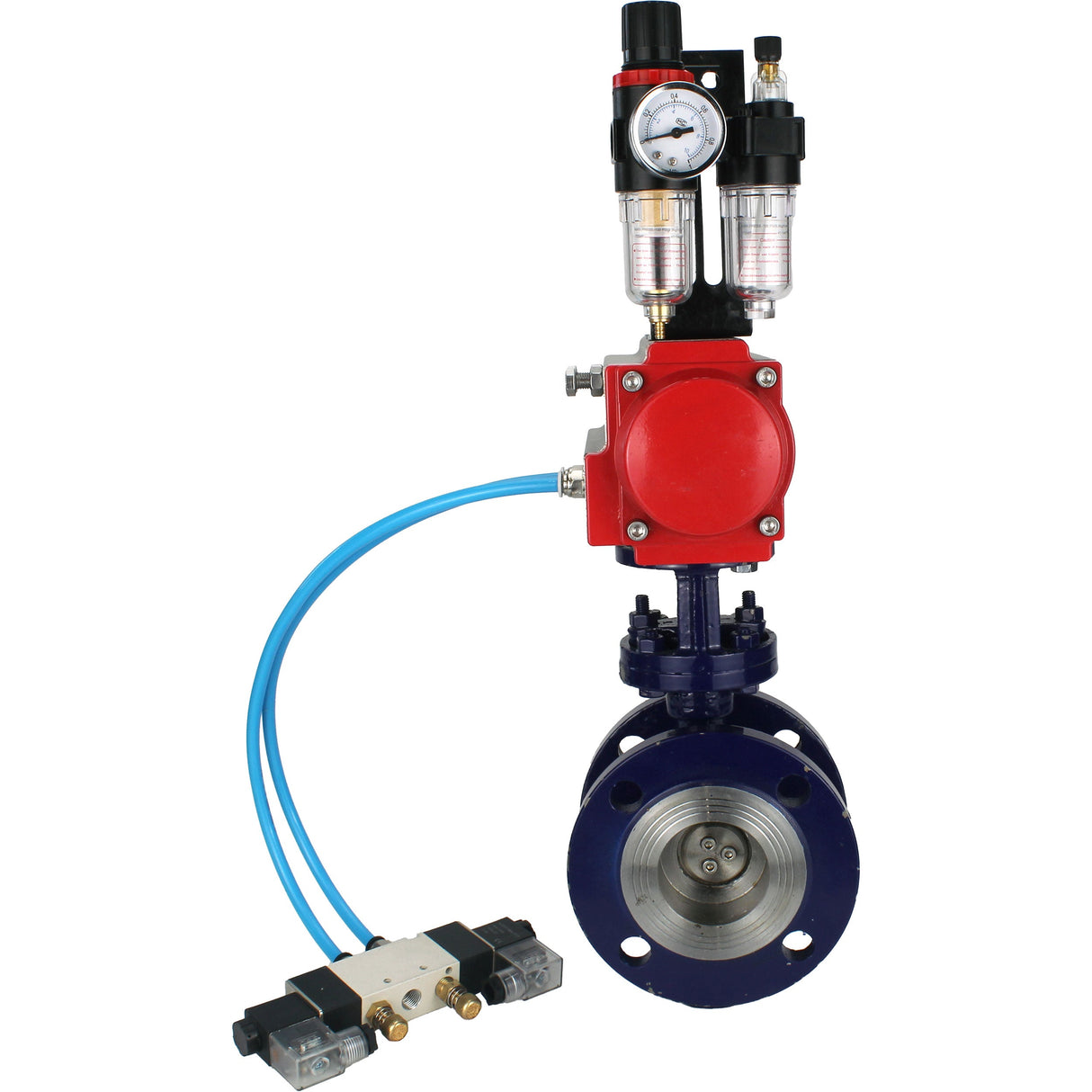 Vanne papillon d'eau Elephant WBV3EX-3432M-1W-F-ISO, matériau du corps - Acier au carbone, matériau du disque - Acier inoxydable AISI 316, joint - Métal, actionneur pneumatique PA-SA avec ressorts de rappel, 4V320-08 220V BPV AFC2000