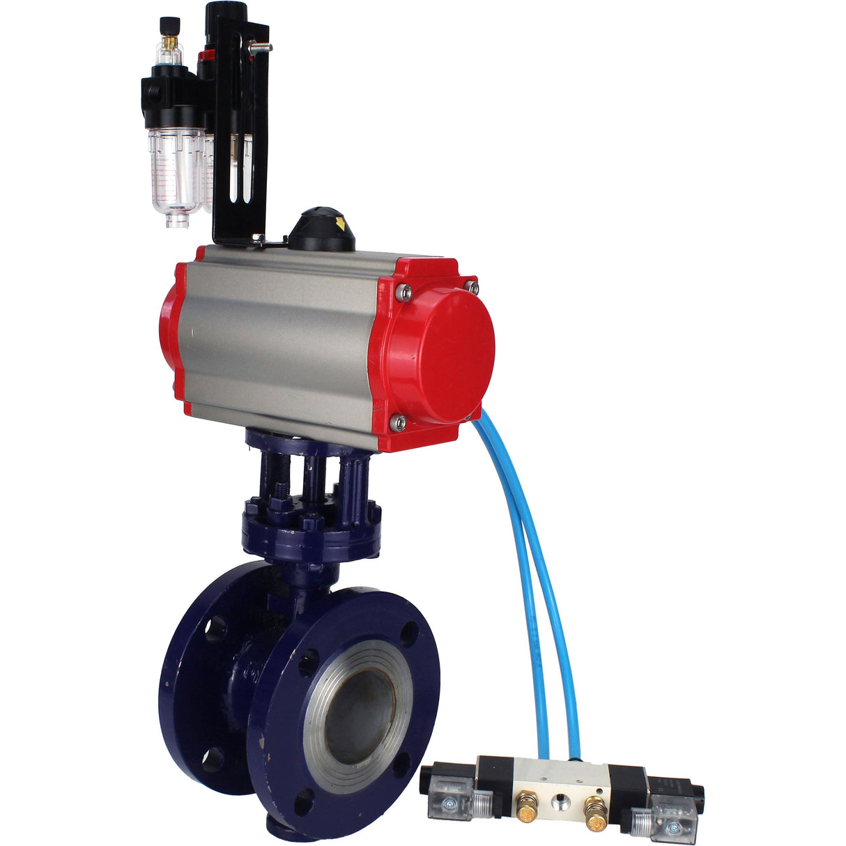 Vanne papillon d'eau Elephant WBV3EX-3432M-1W-F-ISO, matériau du corps - Acier au carbone, matériau du disque - Acier inoxydable AISI 316, joint - Métal, actionneur pneumatique PA-SA avec ressorts de rappel, 4V320-10 220V BPV AFC2000