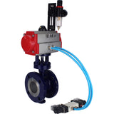Vanne papillon d'eau Elephant WBV3EX-3432M-1W-F-ISO, matériau du corps - Acier au carbone, matériau du disque - Acier inoxydable AISI 316, joint - Métal, actionneur pneumatique PA-SA avec ressorts de rappel, 4V320-10 220V BPV AFC2000