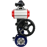 Vanne papillon d'eau Elephant WBV3EX-3432M-1W-F-ISO, matériau du corps - Acier au carbone, matériau du disque - Acier inoxydable AISI 316, joint - Métal, actionneur pneumatique PA-DA double action, 4V320-08 220V, BKV APL-210N, volant MON