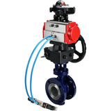 Vanne papillon d'eau Elephant WBV3EX-3432M-1W-F-ISO, matériau du corps - Acier au carbone, matériau du disque - Acier inoxydable AISI 316, joint - Métal, actionneur pneumatique PA-DA double action, 4V320-08 220V, BKV APL-210N, volant MON