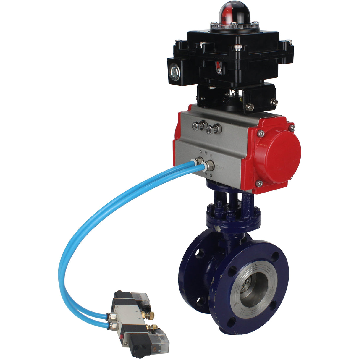 Vanne papillon d'eau Elephant WBV3EX-3431M-1W-F-ISO, matériau du corps - Acier au carbone, matériau du disque - Acier inoxydable AISI 304, joint - Métal, actionneur pneumatique PA-SA avec ressorts de rappel, 4V320-08 220V, BKV APL-410N EX