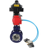 Vanne papillon d'eau Elephant WBV3EX-3431M-1W-F-ISO, matériau du corps - Acier au carbone, matériau du disque - Acier inoxydable AISI 304, joint - Métal, actionneur pneumatique PA-SA avec ressorts de rappel, 4V320-08 220V, BKV APL-410N EX
