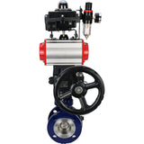 Vanne papillon d'eau Elephant WBV3EX-3432M-1W-F-ISO, matériau du corps - Acier au carbone, matériau du disque - Acier inoxydable AISI 316, joint - Métal, actionneur pneumatique PA-DA double action, 4V320-08 220V, BKV APL-410N EX, volant MON, BPV AFC2000