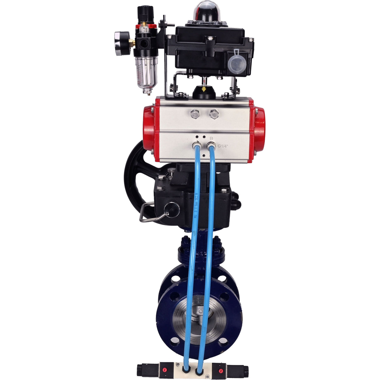 Vanne papillon d'eau Elephant WBV3EX-3432M-1W-F-ISO, matériau du corps - Acier au carbone, matériau du disque - Acier inoxydable AISI 316, joint - Métal, actionneur pneumatique PA-DA double action, 4V320-10 220V, BKV APL-410N EX, volant MON, BPV AFC2000