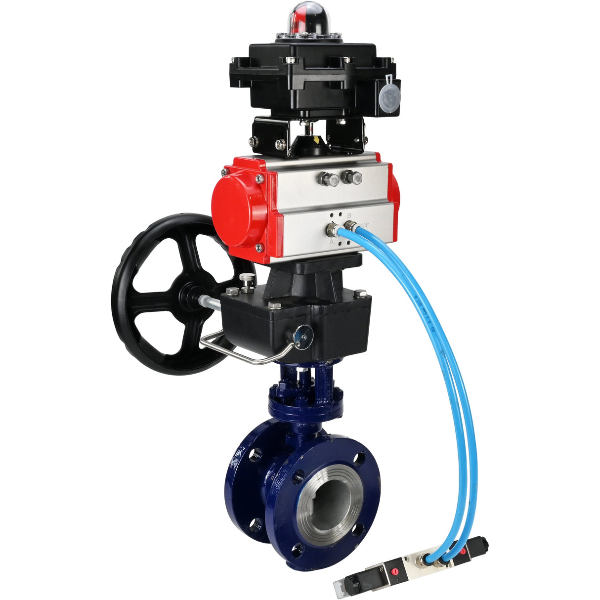 Vanne papillon d'eau Elephant WBV3EX-3432M-1W-F-ISO, matériau du corps - Acier au carbone, matériau du disque - Acier inoxydable AISI 316, joint - Métal, actionneur pneumatique PA-DA double action, 4V320-10 220V, BKV APL-410N EX, volant MON