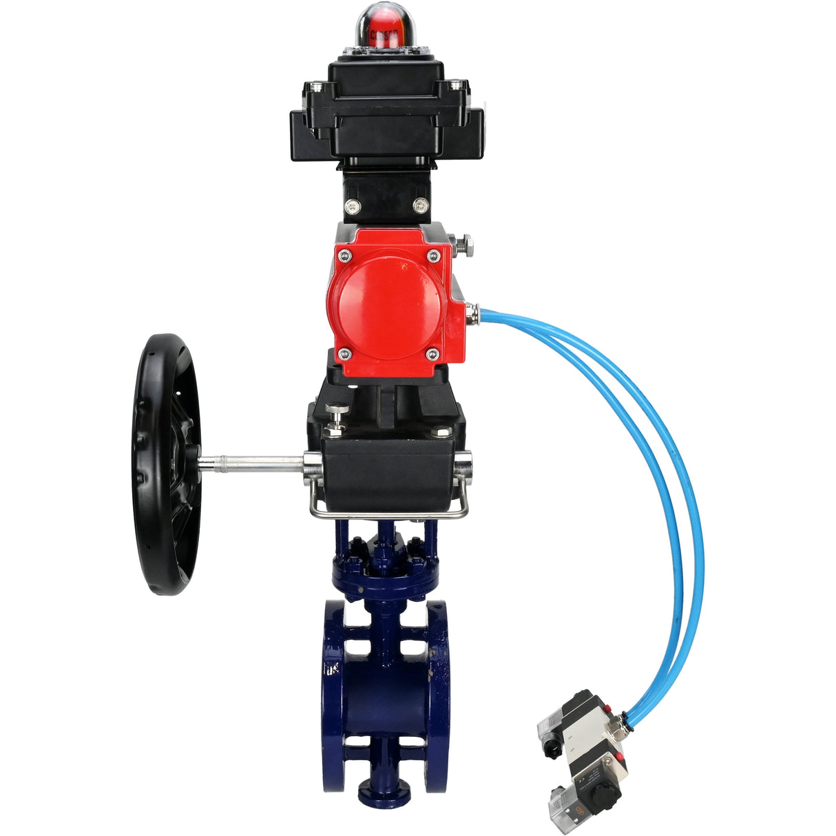 Vanne papillon d'eau Elephant WBV3EX-3432M-1W-F-ISO, matériau du corps - Acier au carbone, matériau du disque - Acier inoxydable AISI 316, joint - Métal, actionneur pneumatique PA-DA double action, 4V320-10 220V, BKV APL-410N EX, volant MON