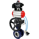 Vanne papillon d'eau Elephant WBV3EX-3432M-1W-F-ISO, matériau du corps - Acier au carbone, matériau du disque - Acier inoxydable AISI 316, joint - Métal, actionneur pneumatique PA-DA double action, 4V320-10 220V, BKV APL-410N EX, volant MON