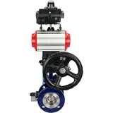 Vanne papillon d'eau Elephant WBV3EX-3432M-1W-F-ISO, matériau du corps - Acier au carbone, matériau du disque - Acier inoxydable AISI 316, joint - Métal, actionneur pneumatique PA-DA double action, 4V320-08 220V, BKV APL-410N EX, volant MON