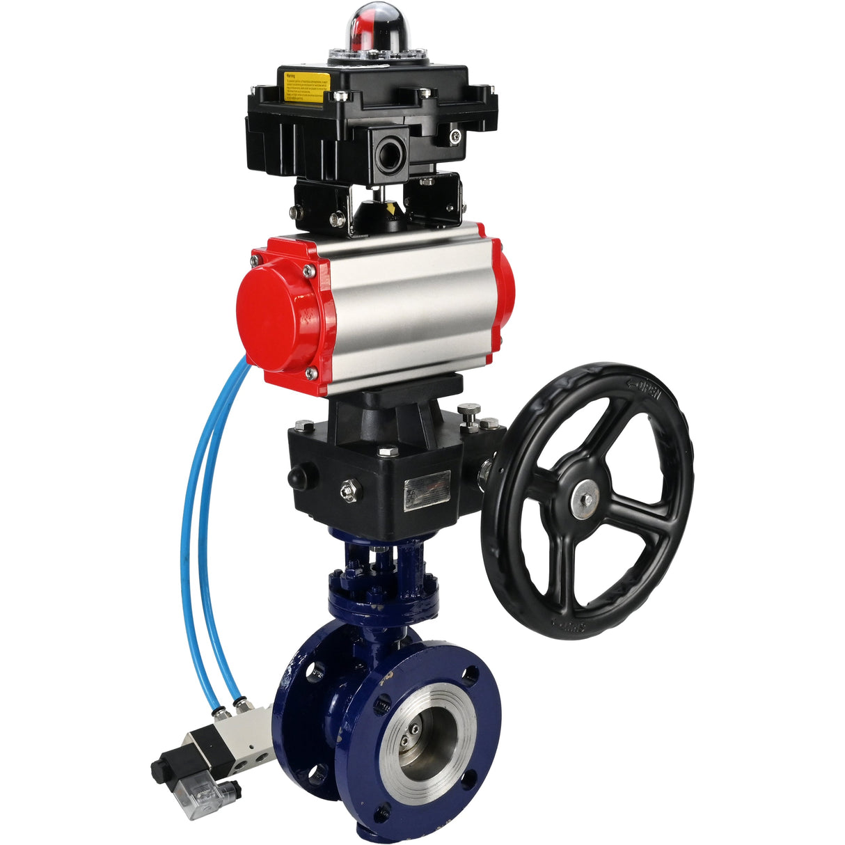 Vanne papillon d'eau Elephant WBV3EX-3432M-1W-F-ISO, matériau du corps - Acier au carbone, matériau du disque - Acier inoxydable AISI 316, joint - Métal, actionneur pneumatique PA-DA double action, 4V320-08 220V, BKV APL-410N EX, volant MON