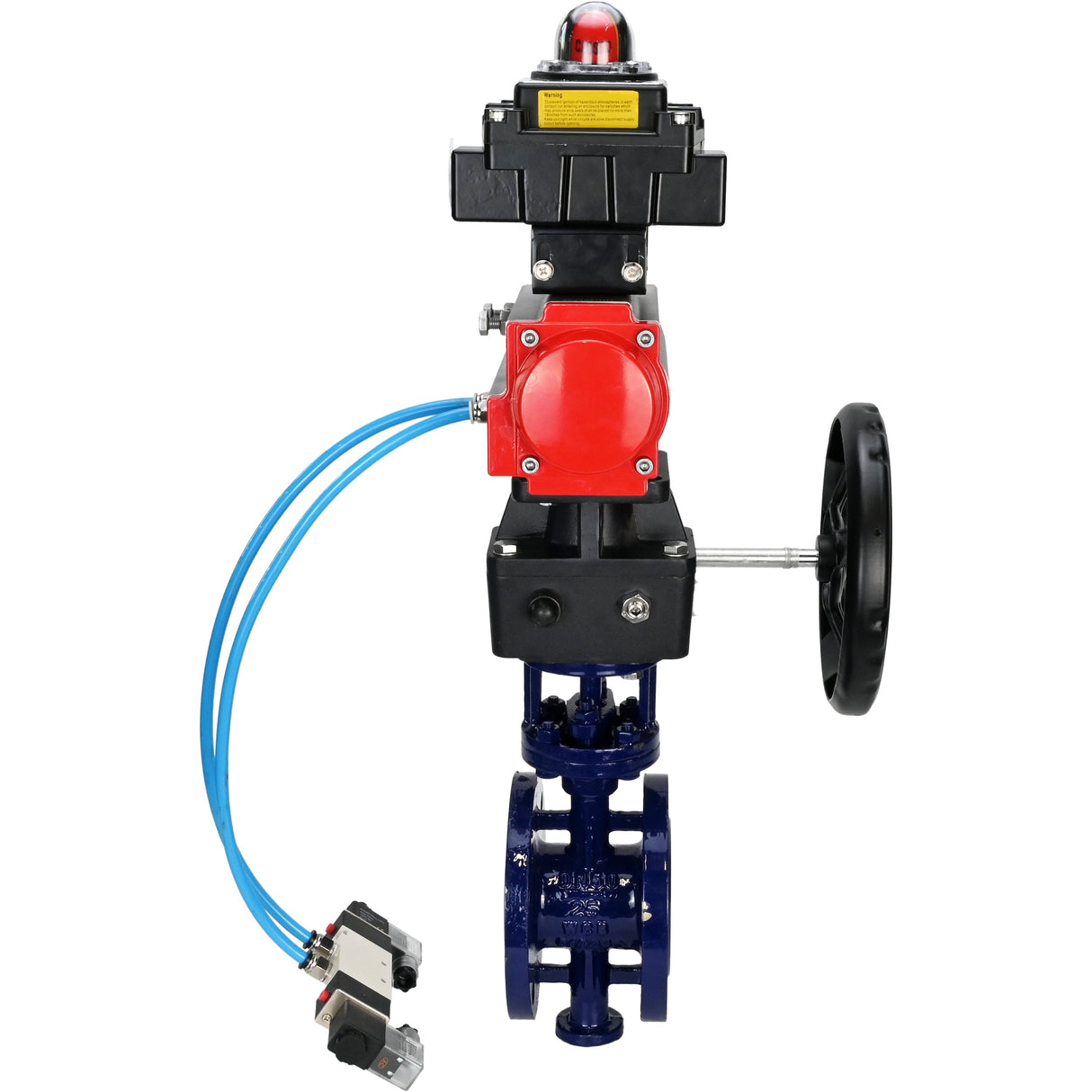 Vanne papillon d'eau Elephant WBV3EX-3432M-1W-F-ISO, matériau du corps - Acier au carbone, matériau du disque - Acier inoxydable AISI 316, joint - Métal, actionneur pneumatique PA-DA double action, 4V320-10 220V, BKV APL-410N EX, volant MON