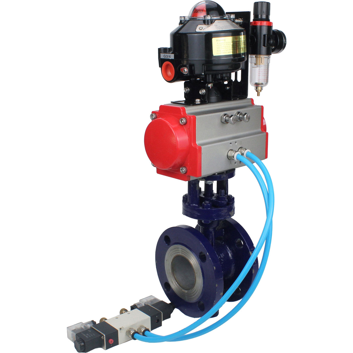 Vanne papillon d'eau Elephant WBV3EX-3432M-1W-F-ISO, matériau du corps - Acier au carbone, matériau du disque - Acier inoxydable AISI 316, joint - Métal, actionneur pneumatique PA-SA avec ressorts de rappel, 4V320-10 220V, BKV APL-510N EX, BPV AFC2000