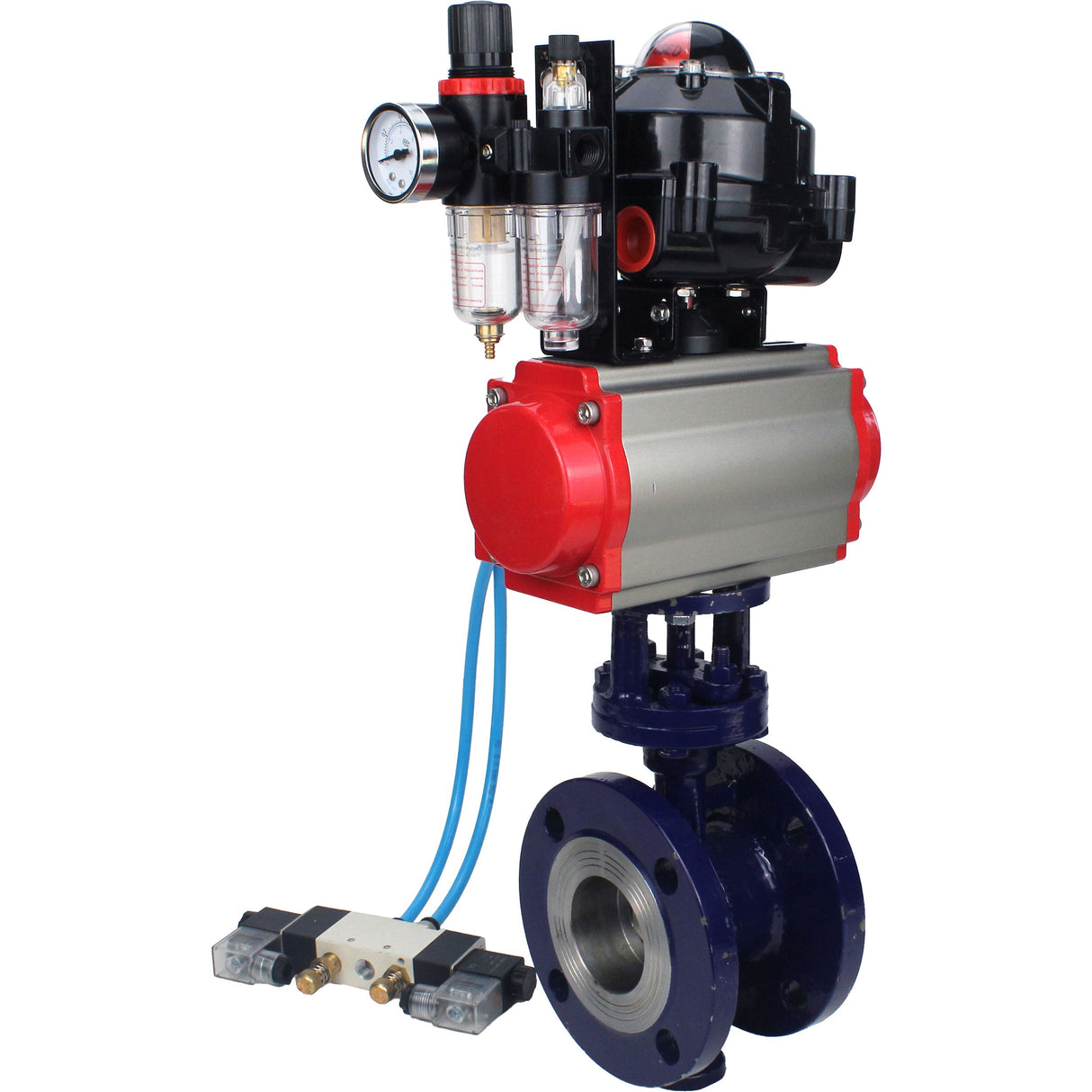 Vanne papillon d'eau Elephant WBV3EX-3432M-1W-F-ISO, matériau du corps - Acier au carbone, matériau du disque - Acier inoxydable AISI 316, joint - Métal, actionneur pneumatique PA-SA avec ressorts de rappel, 4V320-08 220V, BKV APL-510N EX, BPV AFC2000
