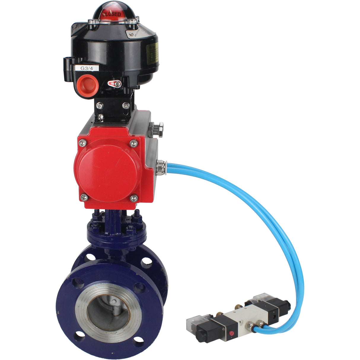 Vanne papillon d'eau Elephant WBV3EX-3431M-1W-F-ISO, matériau du corps - Acier au carbone, matériau du disque - Acier inoxydable AISI 304, joint - Métal, actionneur pneumatique PA-DA double action, 4V320-08 220V, BKV APL-510N EX