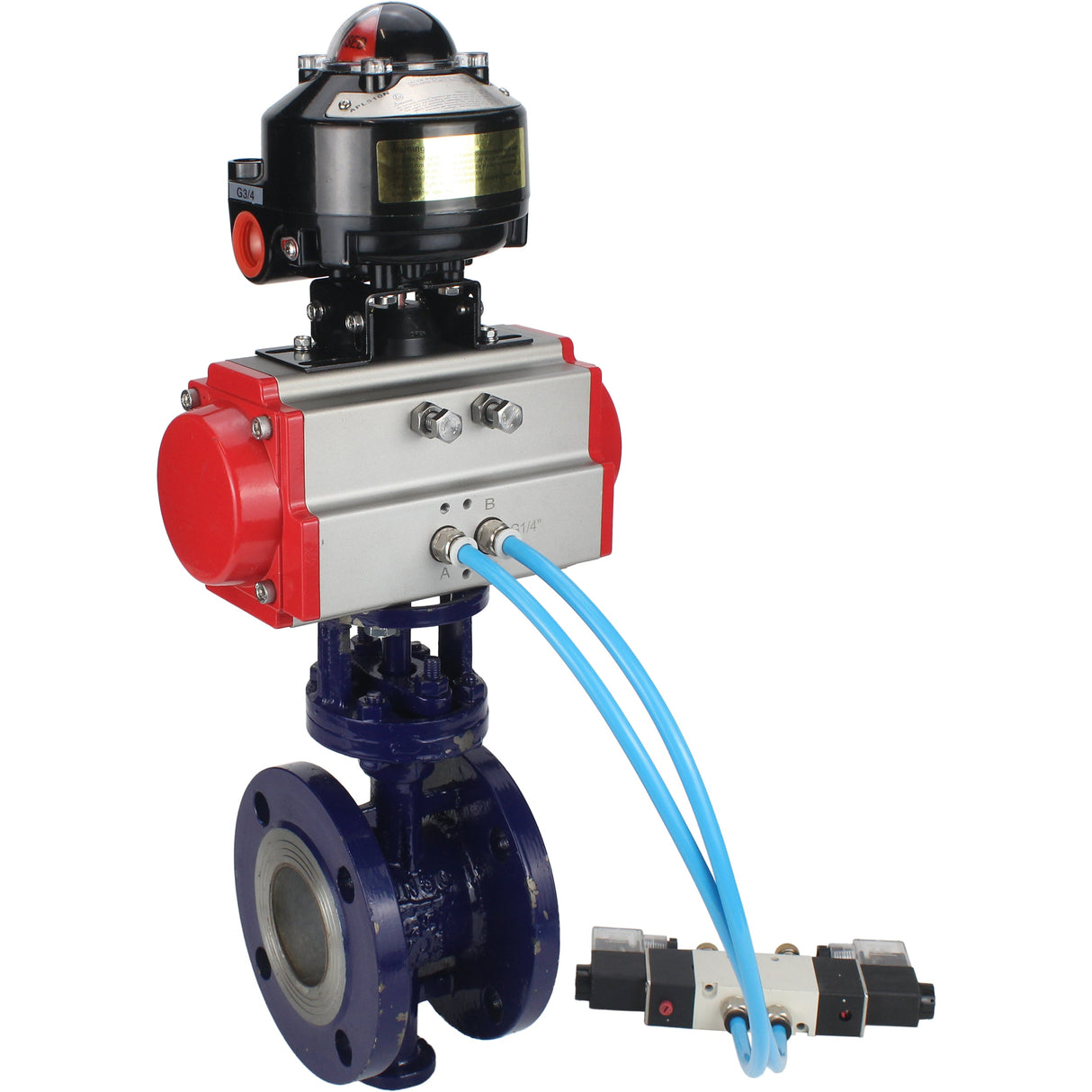 Vanne papillon d'eau Elephant WBV3EX-3431M-1W-F-ISO, matériau du corps - Acier au carbone, matériau du disque - Acier inoxydable AISI 304, joint - Métal, actionneur pneumatique PA-DA double action, 4V320-08 220V, BKV APL-510N EX