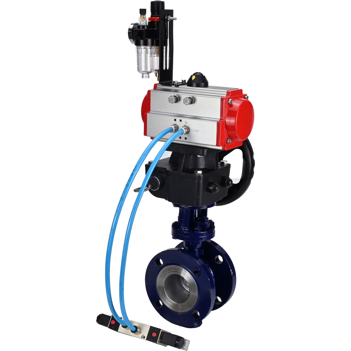 Vanne papillon d'eau Elephant WBV3EX-3432M-1W-F-ISO, matériau du corps - Acier au carbone, matériau du disque - Acier inoxydable AISI 316, joint - Métal, actionneur pneumatique PA-DA double action, volant manuel 4V320-10 220V MON, BPV AFC2000