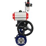 Vanne papillon d'eau Elephant WBV3EX-3432M-1W-F-ISO, matériau du corps - Acier au carbone, matériau du disque - Acier inoxydable AISI 316, joint - Métal, actionneur pneumatique PA-DA double action, volant manuel 4V320-08 220V MON, BPV AFC2000