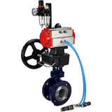 Vanne papillon d'eau Elephant WBV3EX-3432M-1W-F-ISO, matériau du corps - Acier au carbone, matériau du disque - Acier inoxydable AISI 316, joint - Métal, actionneur pneumatique PA-DA double action, volant manuel 4V320-08 220V MON, BPV AFC2000