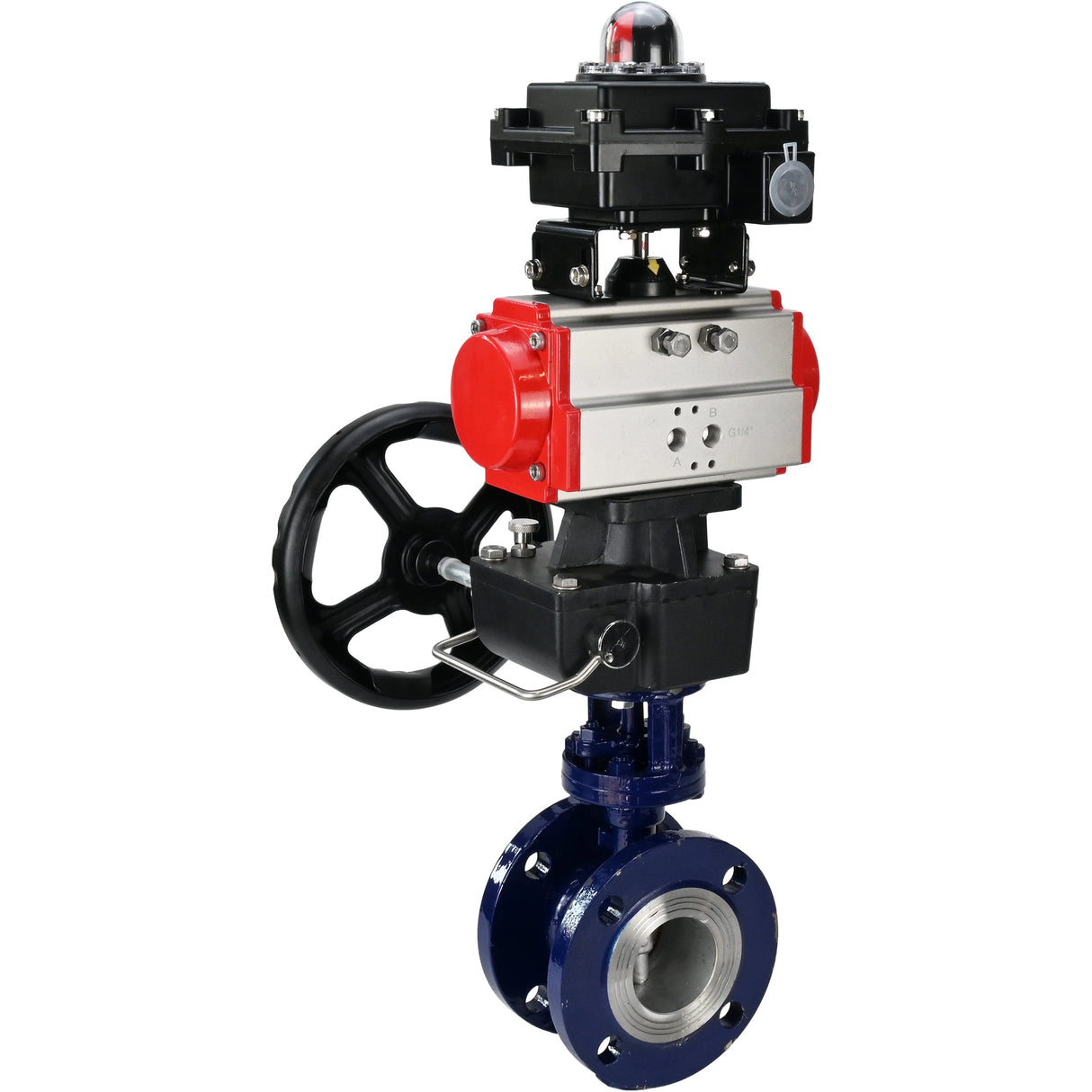 Vanne papillon d'eau Elephant WBV3EX-3432M-1W-F-ISO, matériau du corps - Acier au carbone, matériau du disque - Acier inoxydable AISI 316, joint - Métal, actionneur pneumatique PA-DA double action, BKV APL-410N EX, volant MON