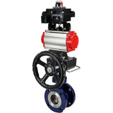 Vanne papillon d'eau Elephant WBV3EX-3432M-1W-F-ISO, matériau du corps - Acier au carbone, matériau du disque - Acier inoxydable AISI 316, joint - Métal, actionneur pneumatique PA-DA double action, BKV APL-410N EX, volant MON