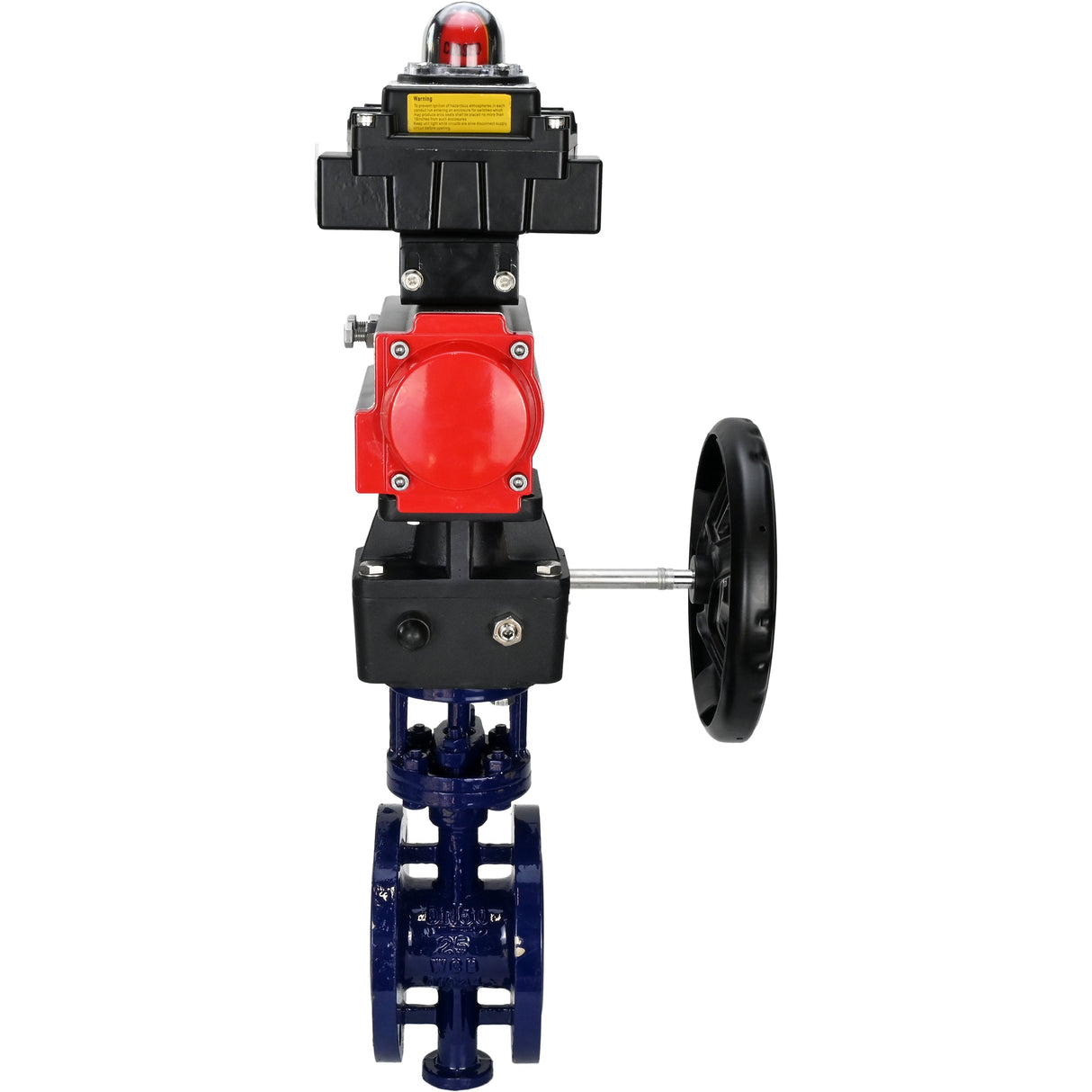 Vanne papillon d'eau Elephant WBV3EX-3432M-1W-F-ISO, matériau du corps - Acier au carbone, matériau du disque - Acier inoxydable AISI 316, joint - Métal, actionneur pneumatique PA-DA double action, BKV APL-410N EX, volant MON