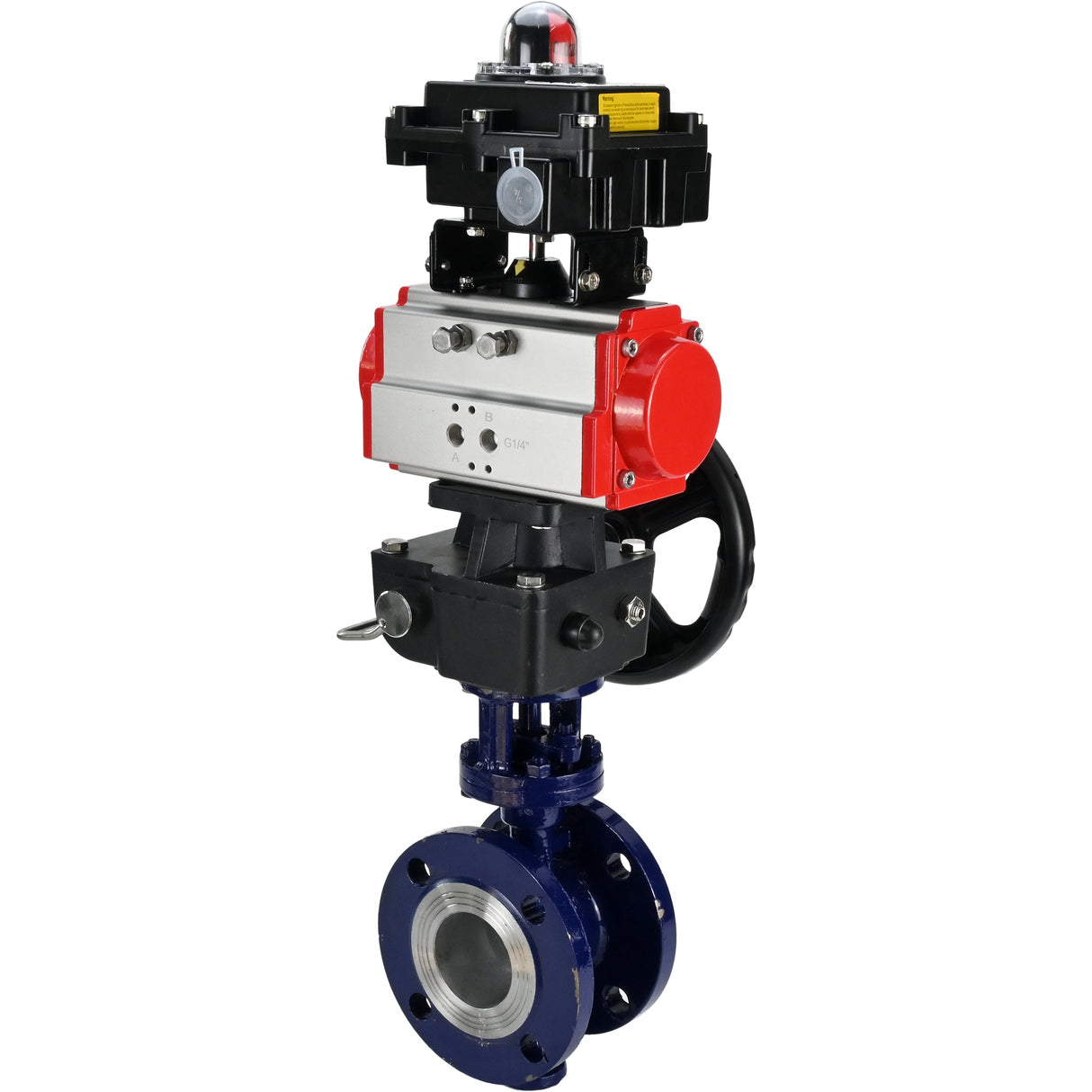 Vanne papillon d'eau Elephant WBV3EX-3432M-1W-F-ISO, matériau du corps - Acier au carbone, matériau du disque - Acier inoxydable AISI 316, joint - Métal, actionneur pneumatique PA-DA double action, BKV APL-410N EX, volant MON