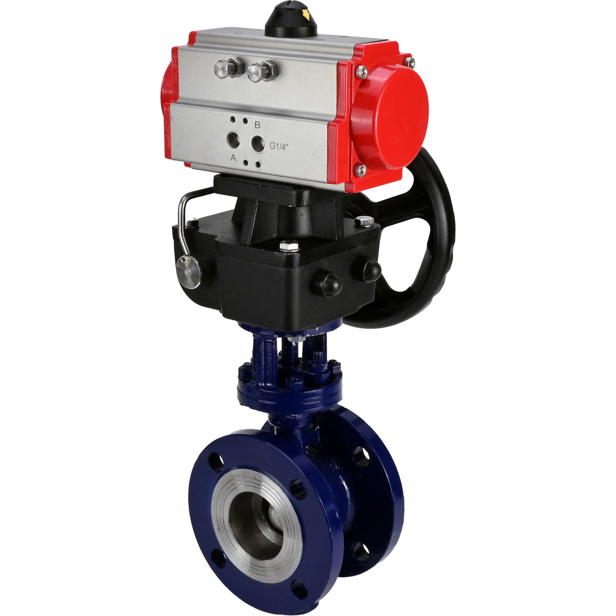 Vanne papillon d'eau Elephant WBV3EX-3432M-1W-F-ISO, matériau du corps - Acier au carbone, matériau du disque - Acier inoxydable AISI 316, joint - Métal, actionneur pneumatique PA-DA, volant à double effet MON