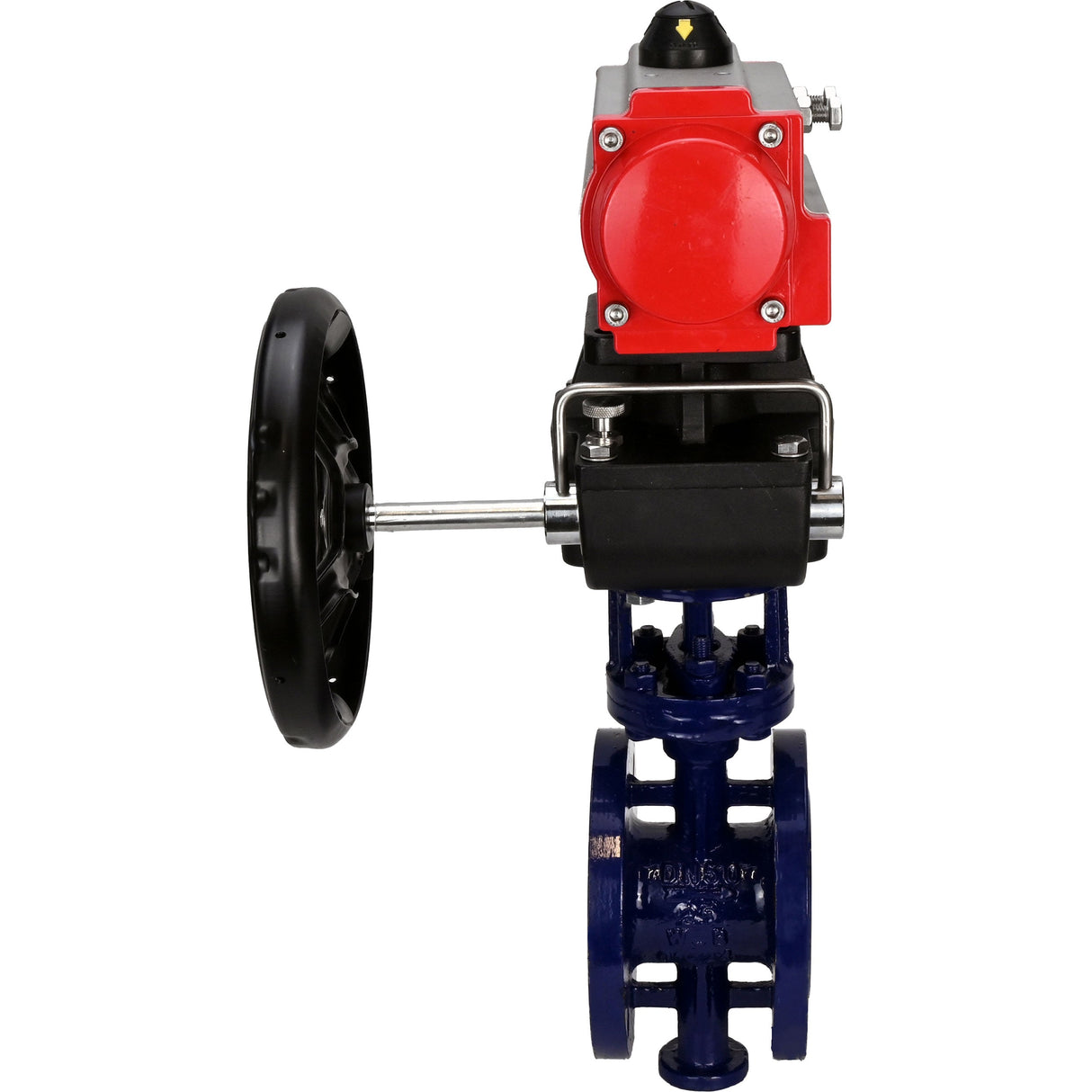 Vanne papillon d'eau Elephant WBV3EX-3432M-1W-F-ISO, matériau du corps - Acier au carbone, matériau du disque - Acier inoxydable AISI 316, joint - Métal, actionneur pneumatique PA-DA, volant à double effet MON