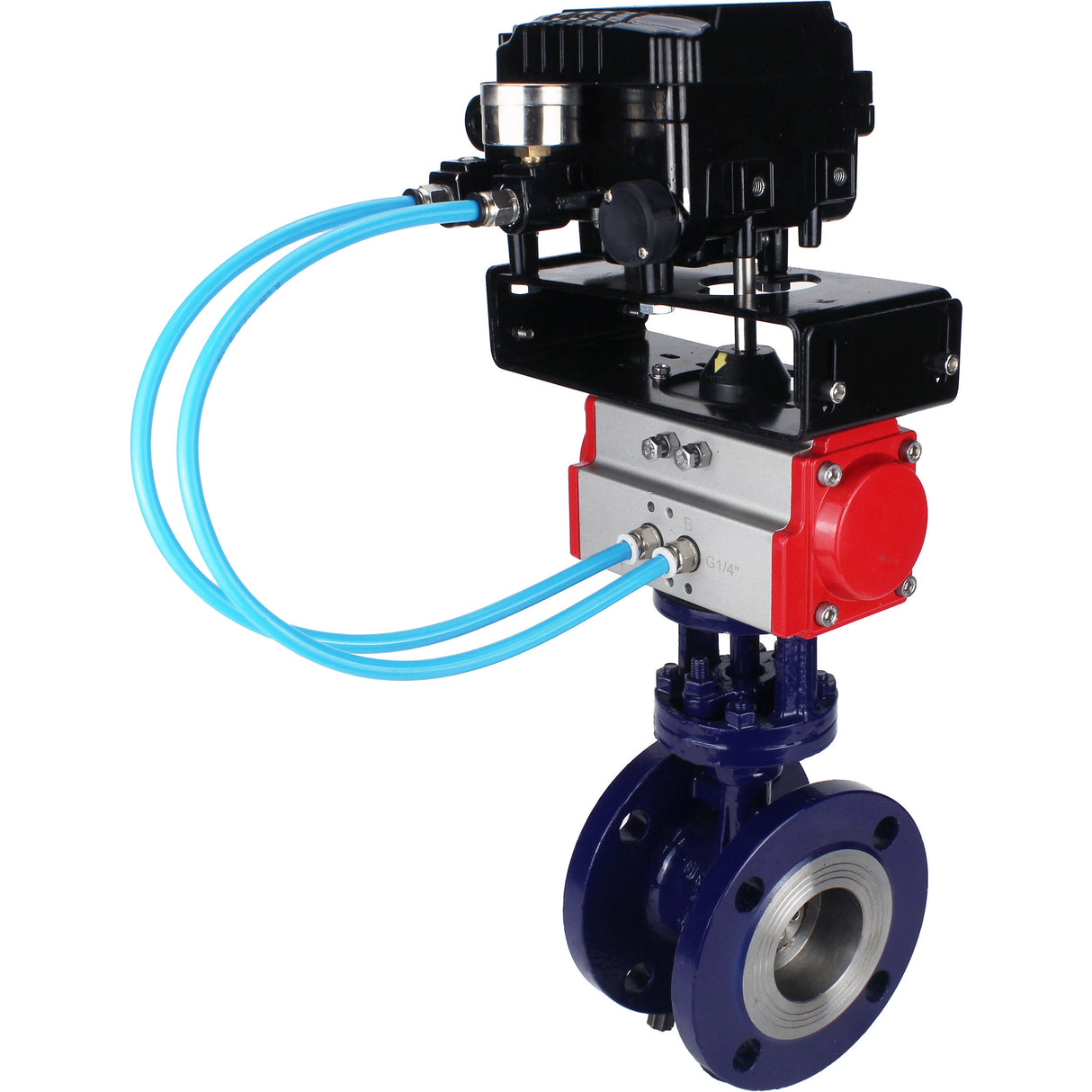 Vanne papillon d'eau Elephant WBV3EX-3432M-1W-F-ISO, matériau du corps - Acier au carbone, matériau du disque - Acier inoxydable AISI 316, joint - Métal, actionneur pneumatique PA-SA avec ressorts de rappel, positionneur YT-1000RSN avec rétroaction