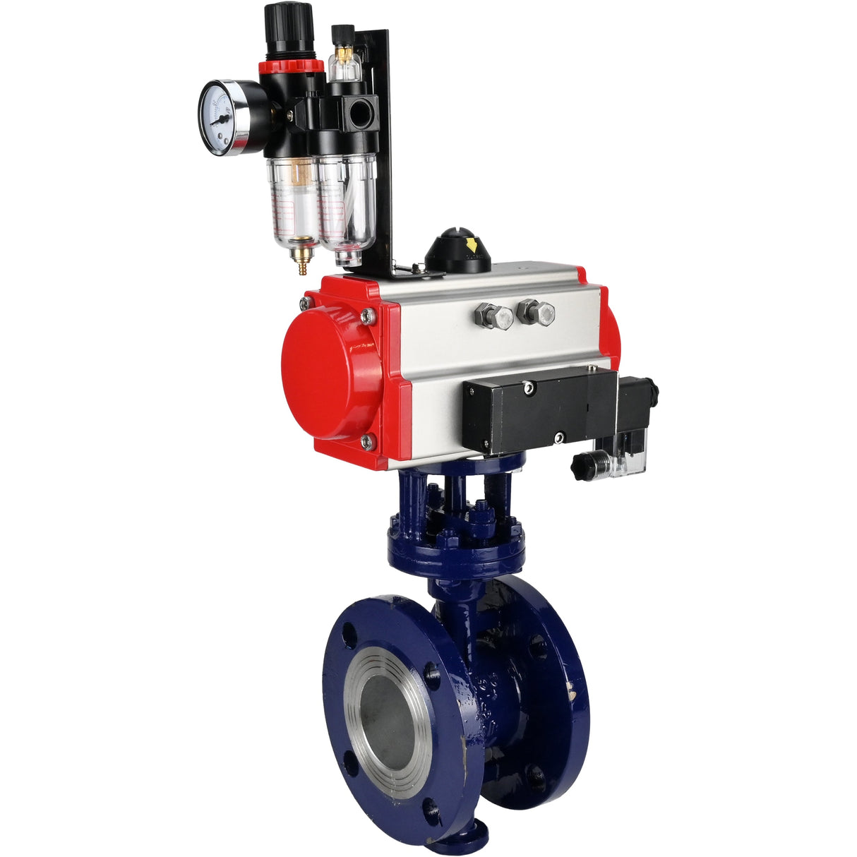Vanne papillon d'eau Elephant WBV3EX-3432M-1W-F-ISO, matériau du corps - Acier au carbone, matériau du disque - Acier inoxydable AISI 316, joint - Métal, actionneur pneumatique PA-SA avec ressorts de rappel, 4M310-08 24V BPV AFC2000