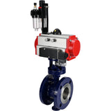 Vanne papillon d'eau Elephant WBV3EX-3432M-1W-F-ISO, matériau du corps - Acier au carbone, matériau du disque - Acier inoxydable AISI 316, joint - Métal, actionneur pneumatique PA-SA avec ressorts de rappel, 4M310-08 24V BPV AFC2000
