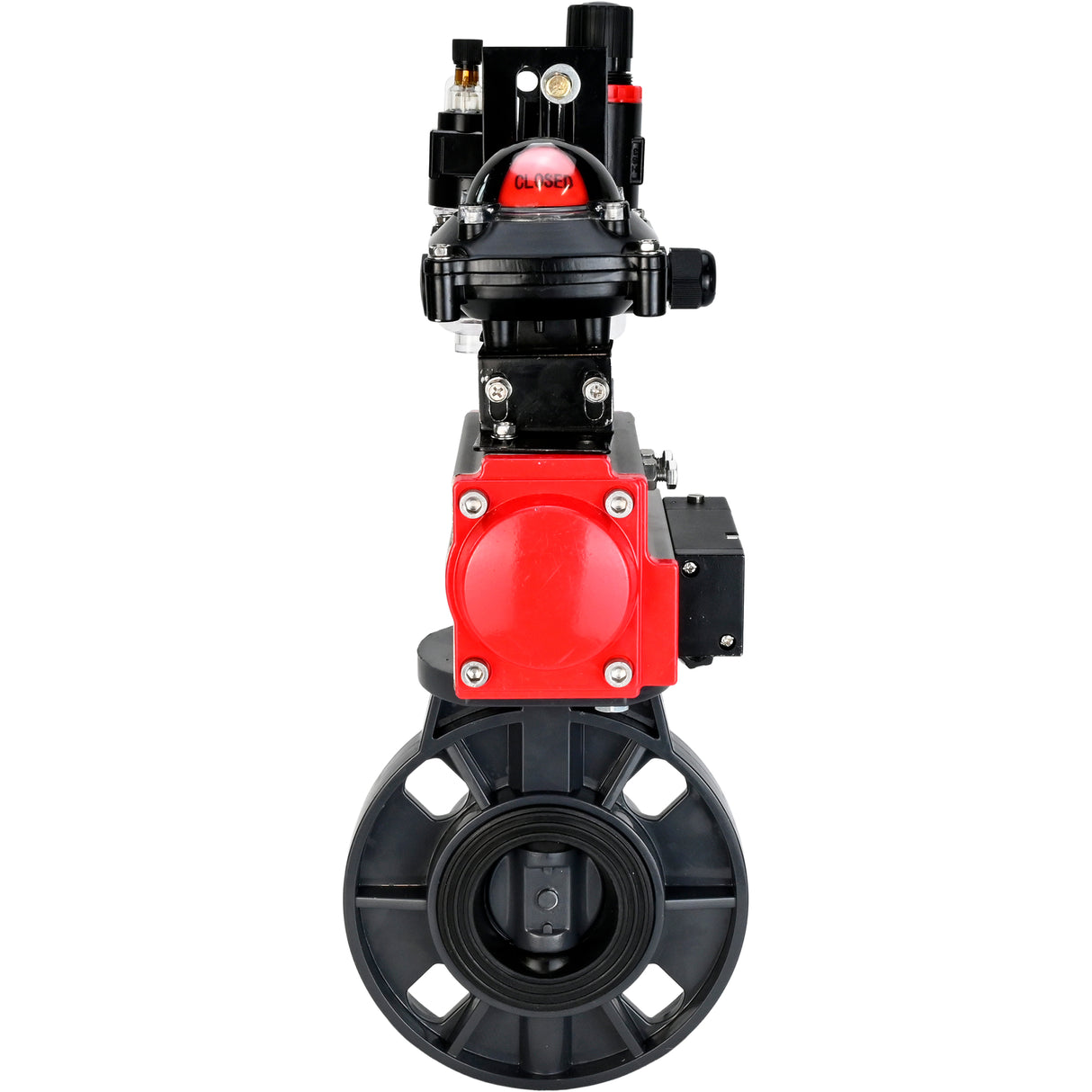 Butterfly valves Elephant WBV4242E-2W-Fb-ISO, body material - UPVC, disc material - UPVC, seal - EPDM, with pneumatic actuator double action PA-DA, pneumatic distributor 4M310-08 24V, LSU APL-210N and ATU AFC2000