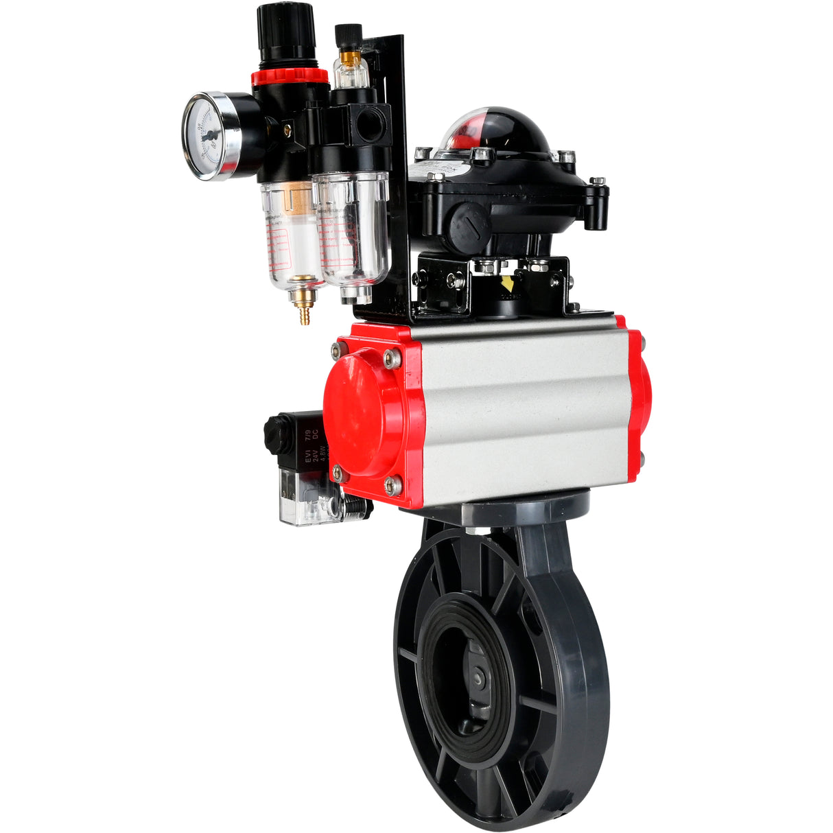 Butterfly valves Elephant WBV4242E-2W-Fb-ISO, body material - UPVC, disc material - UPVC, seal - EPDM, with pneumatic actuator double action PA-DA, pneumatic distributor 4M310-08 24V, LSU APL-210N and ATU AFC2000