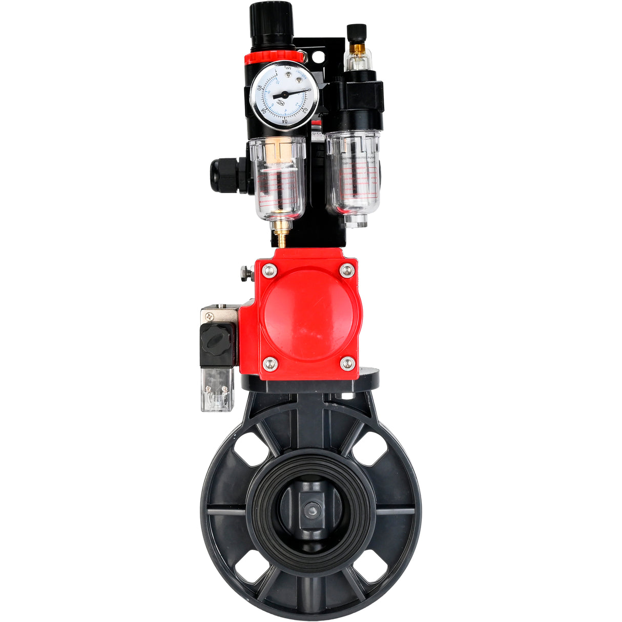 Butterfly valves Elephant WBV4242E-2W-Fb-ISO, body material - UPVC, disc material - UPVC, seal - EPDM, with pneumatic actuator double action PA-DA, pneumatic distributor 4M310-08 24V, LSU APL-210N and ATU AFC2000