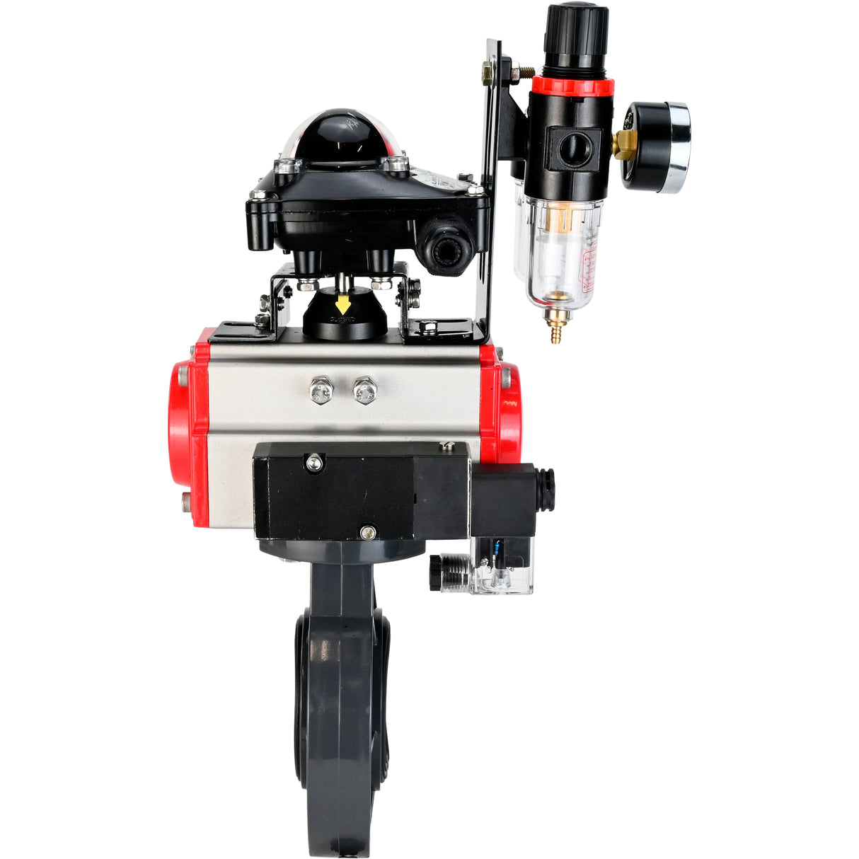 Butterfly valves Elephant WBV4242E-2W-Fb-ISO, body material - UPVC, disc material - UPVC, seal - EPDM, with pneumatic actuator double action PA-DA, pneumatic distributor 4M310-08 24V, LSU APL-210N and ATU AFC2000