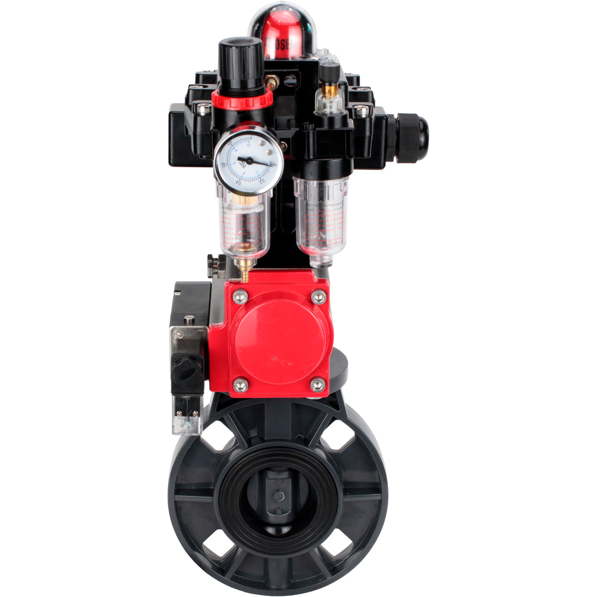 Butterfly valves Elephant WBV4242E-2W-Fb-ISO, body material - UPVC, disc material - UPVC, seal - EPDM, with pneumatic actuator double action PA-DA, pneumatic distributor 4M310-08 24V, LSU APL-410N EX and ATU AFC2000