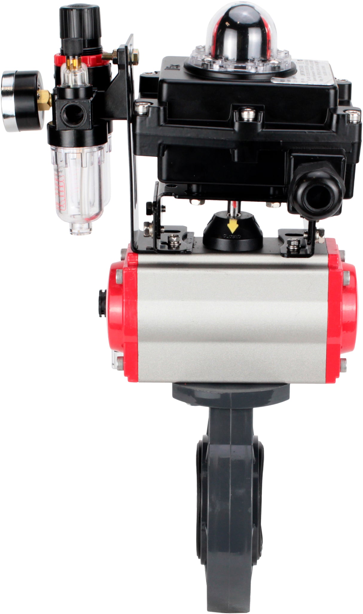 Butterfly valves Elephant WBV4242E-2W-Fb-ISO, body material - UPVC, disc material - UPVC, seal - EPDM, with pneumatic actuator double action PA-DA, pneumatic distributor 4M310-08 24V, LSU APL-410N EX and ATU AFC2000