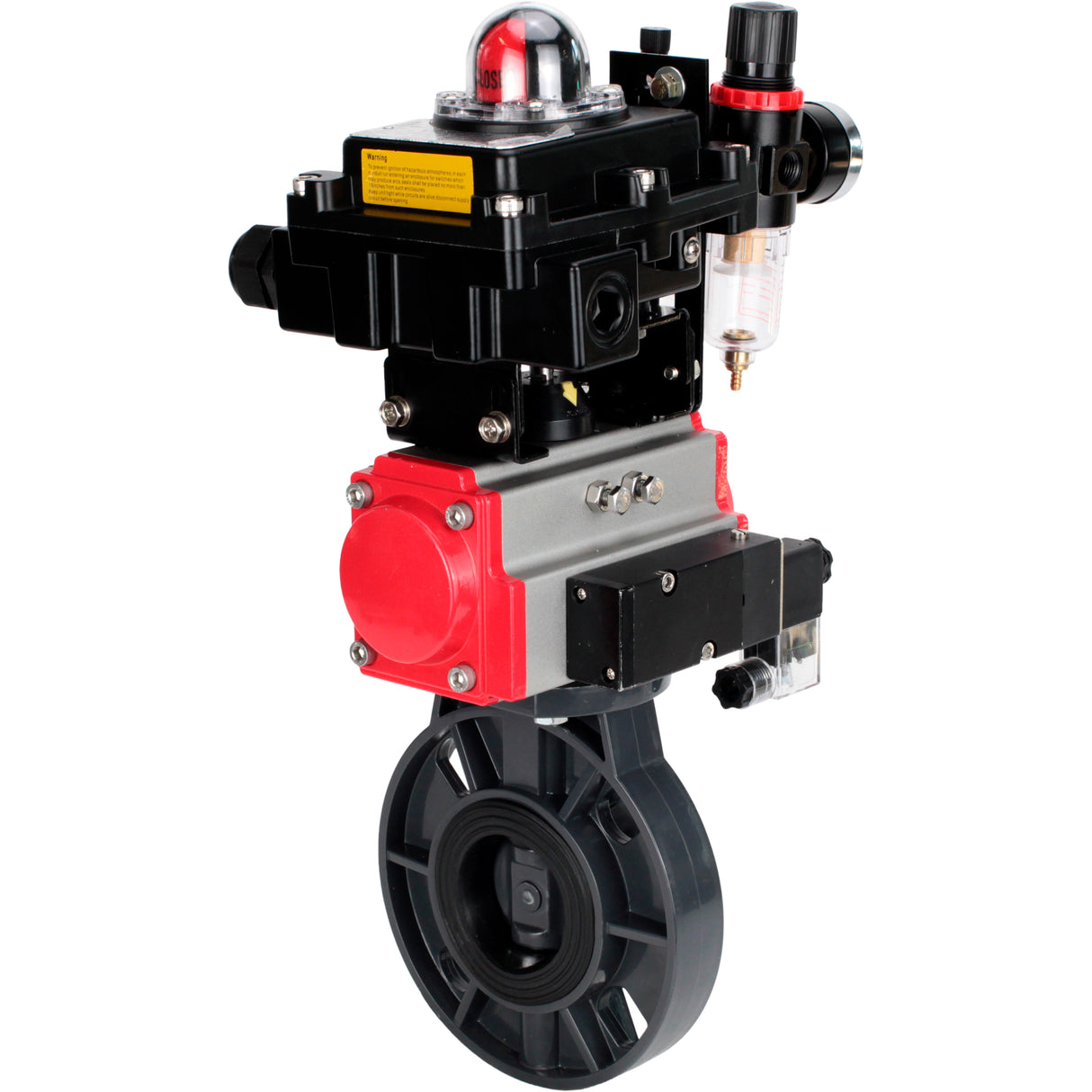Butterfly valves Elephant WBV4242E-2W-Fb-ISO, body material - UPVC, disc material - UPVC, seal - EPDM, with pneumatic actuator double action PA-DA, pneumatic distributor 4M310-08 24V, LSU APL-410N EX and ATU AFC2000