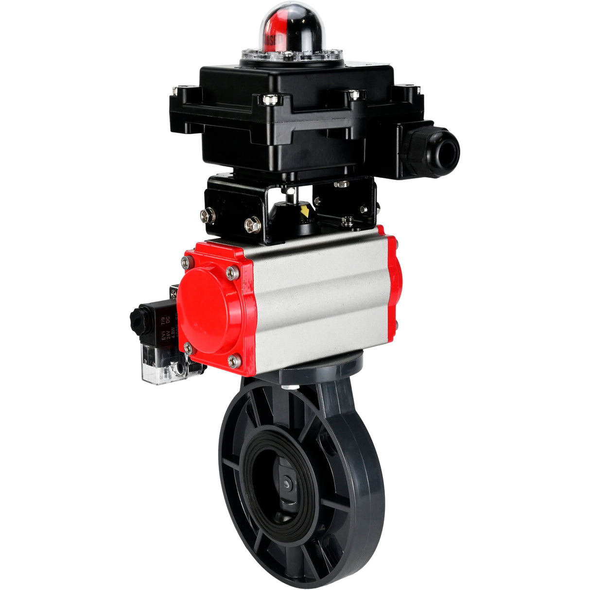 Butterfly valves Elephant WBV4242E-2W-Fb-ISO, body material - UPVC, disc material - UPVC, seal - EPDM, with pneumatic actuator double action PA-DA, pneumatic distributor 4M310-08 24V and LSU APL-410N EX