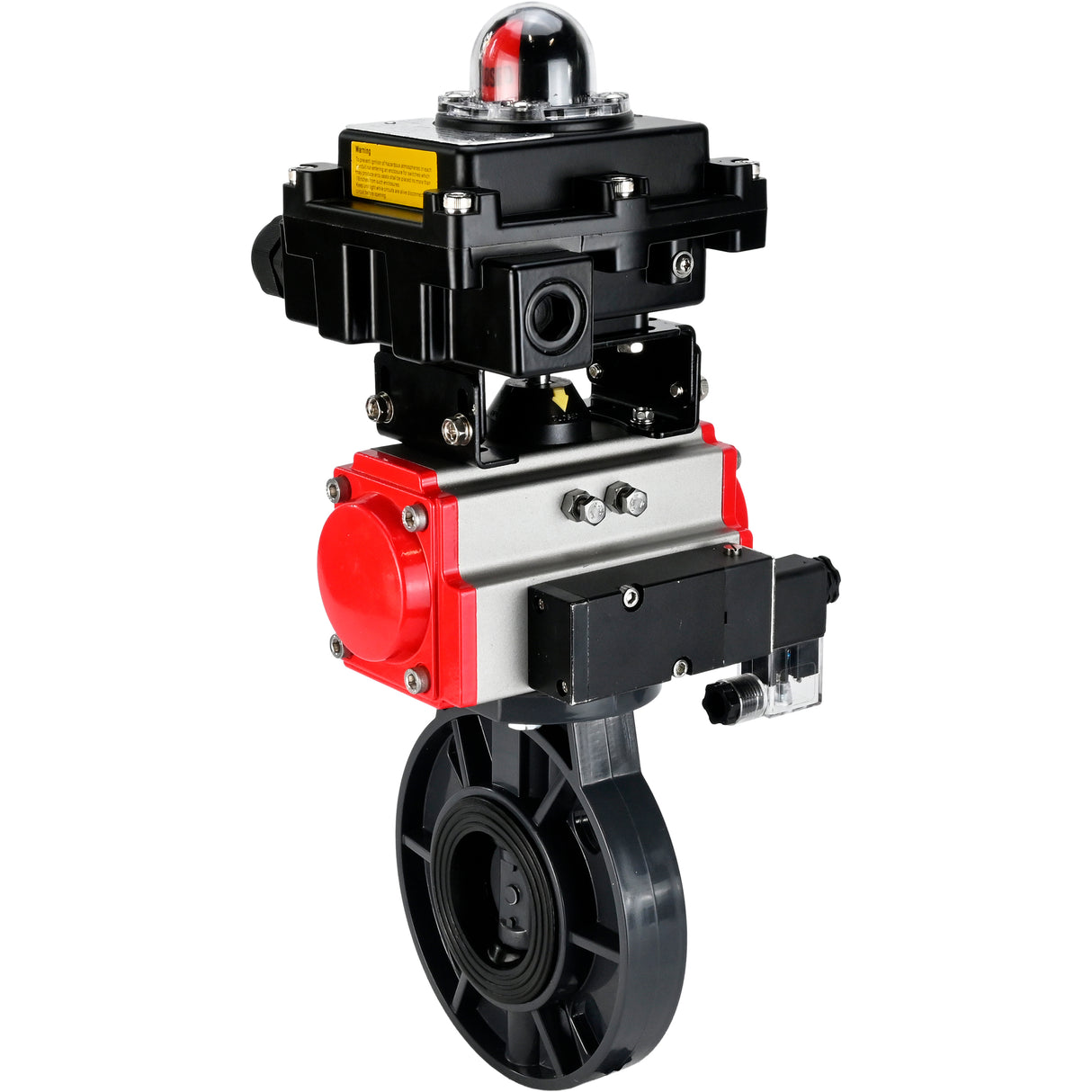Butterfly valves Elephant WBV4242E-2W-Fb-ISO, body material - UPVC, disc material - UPVC, seal - EPDM, with pneumatic actuator double action PA-DA, pneumatic distributor 4M310-08 24V and LSU APL-410N EX