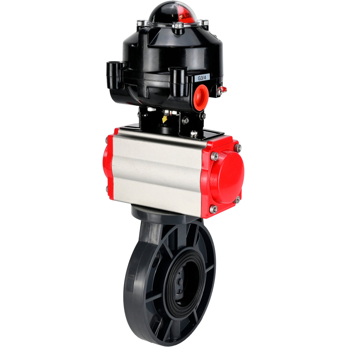 Butterfly valves Elephant WBV4242E-2W-Fb-ISO, body material - UPVC, disc material - UPVC, seal - EPDM, with pneumatic actuator double action PA-DA, pneumatic distributor 4M310-08 24V and LSU APL-510N EX