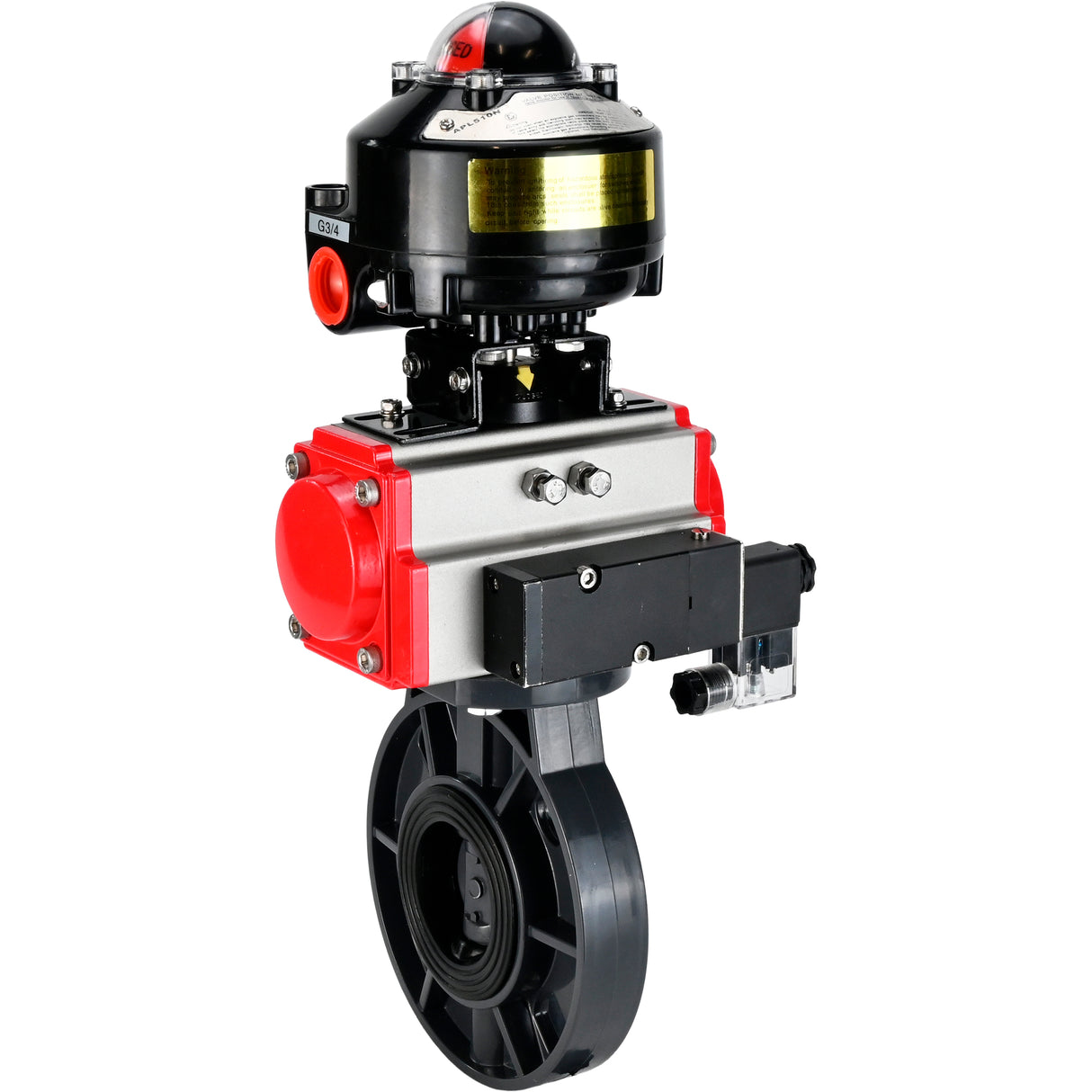 Butterfly valves Elephant WBV4242E-2W-Fb-ISO, body material - UPVC, disc material - UPVC, seal - EPDM, with pneumatic actuator double action PA-DA, pneumatic distributor 4M310-08 220V and LSU APL-510N EX