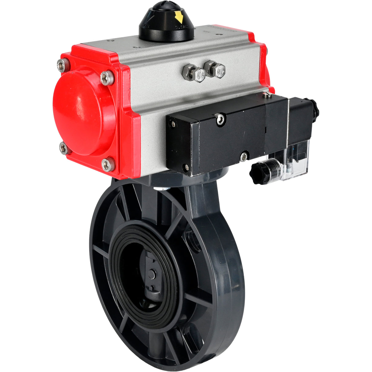 Butterfly valves Elephant WBV4242E-2W-Fb-ISO, body material - UPVC, disc material - UPVC, seal - EPDM, with pneumatic actuator double action PA-DA and pneumatic distributor 4M310-08 24V