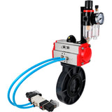 Butterfly valves Elephant WBV4242E-2W-Fb-ISO, body material - UPVC, disc material - UPVC, seal - EPDM, with pneumatic actuator double action PA-DA, pneumatic distributor 4V320-10 220V and ATU AFC2000