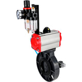 Butterfly valves Elephant WBV4242E-2W-Fb-ISO, body material - UPVC, disc material - UPVC, seal - EPDM, with pneumatic actuator double action PA-DA, pneumatic distributor 4V320-10 220V and ATU AFC2000