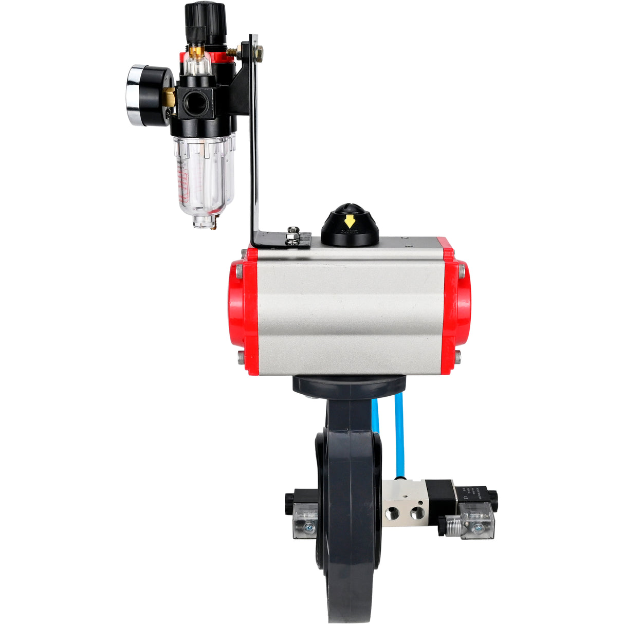 Butterfly valves Elephant WBV4242E-2W-Fb-ISO, body material - UPVC, disc material - UPVC, seal - EPDM, with pneumatic actuator double action PA-DA, pneumatic distributor 4V320-10 220V and ATU AFC2000