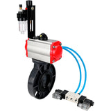 Butterfly valves Elephant WBV4242E-2W-Fb-ISO, body material - UPVC, disc material - UPVC, seal - EPDM, with pneumatic actuator double action PA-DA, pneumatic distributor 4V320-10 220V and ATU AFC2000