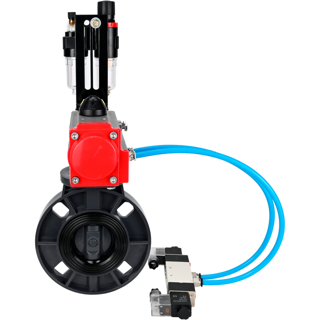 Butterfly valves Elephant WBV4242E-2W-Fb-ISO, body material - UPVC, disc material - UPVC, seal - EPDM, with pneumatic actuator double action PA-DA, pneumatic distributor 4V320-10 220V and ATU AFC2000