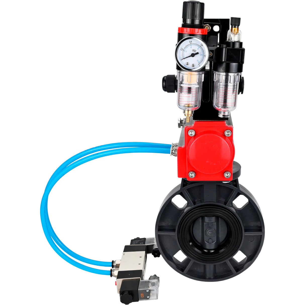 Butterfly valves Elephant WBV4242E-2W-Fb-ISO, body material - UPVC, disc material - UPVC, seal - EPDM, with pneumatic actuator double action PA-DA, pneumatic distributor 4V320-08 220V, LSU APL-210N and ATU AFC2000