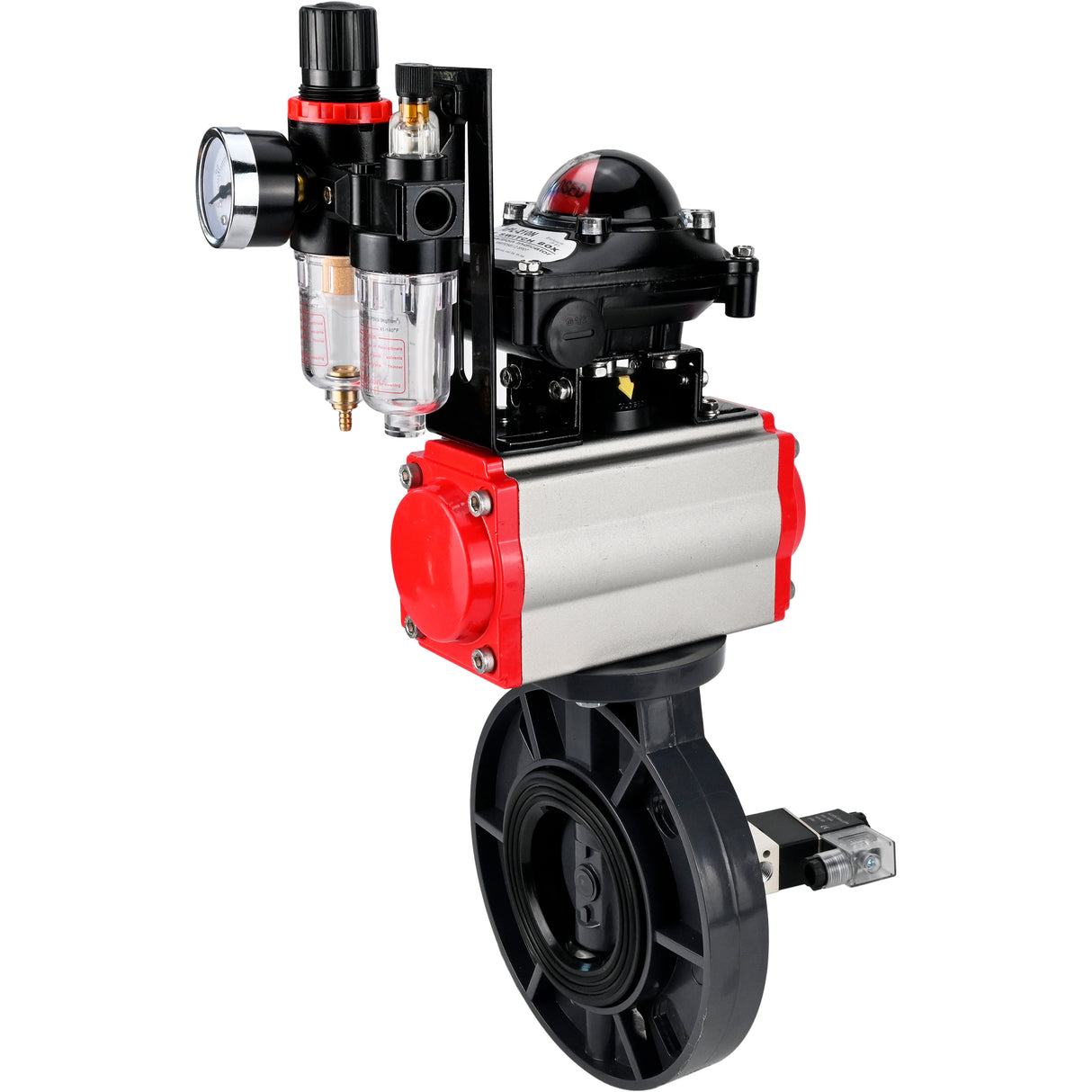 Butterfly valves Elephant WBV4242E-2W-Fb-ISO, body material - UPVC, disc material - UPVC, seal - EPDM, with pneumatic actuator double action PA-DA, pneumatic distributor 4V320-08 220V, LSU APL-210N and ATU AFC2000